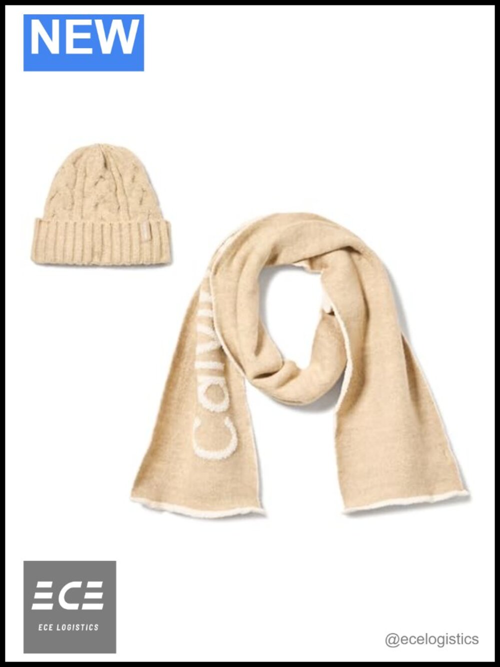 Calvin Klein Double Faced Beanie and Scarf Set Acrylic Winter Accessory